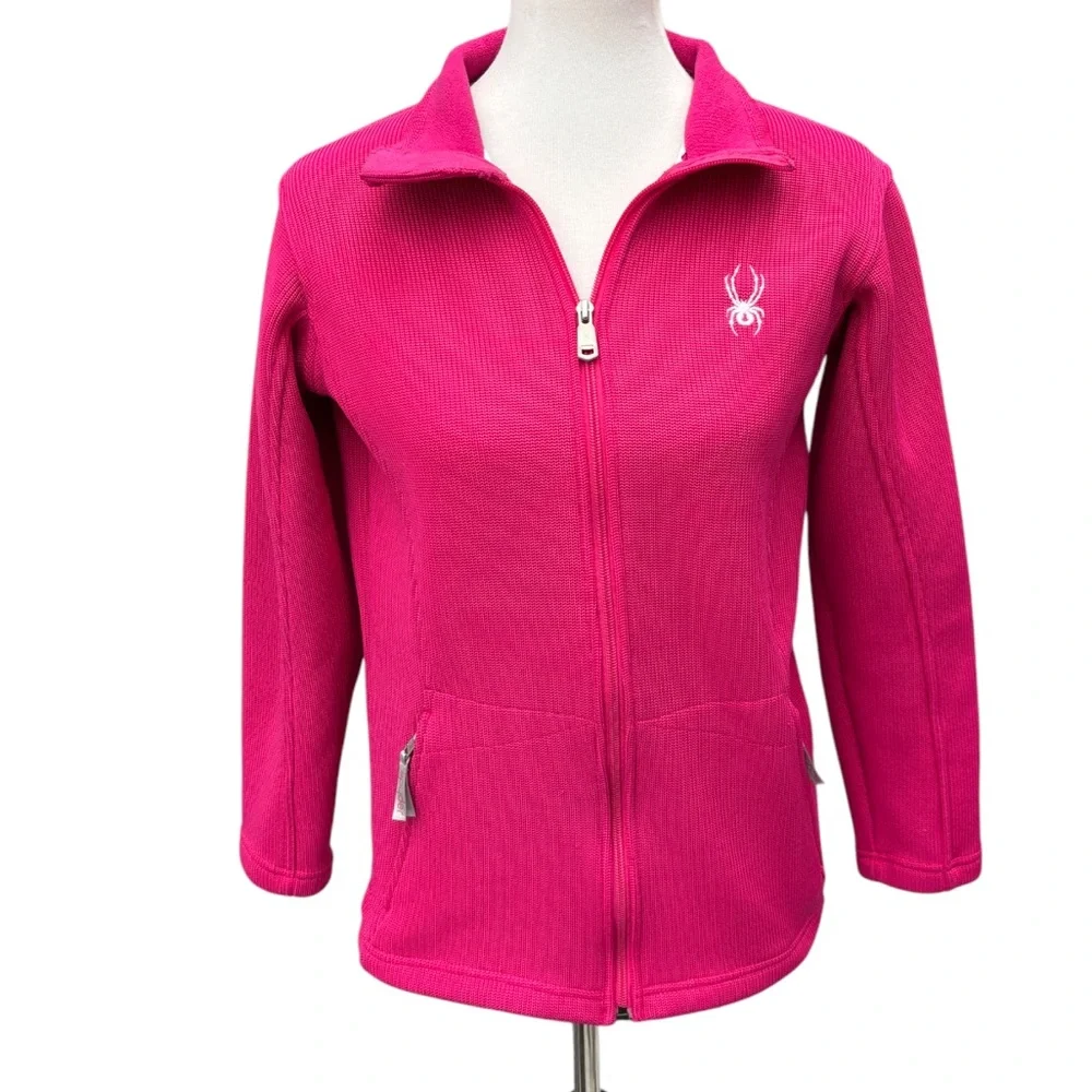 Spyder Girls XL Bright Pink Knit Endure Full Zip Fleece Lined Stryke Ski Jacket